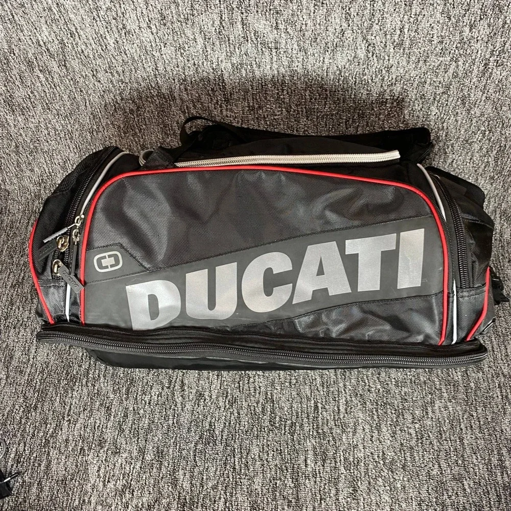 OGIO Ducati Moto Duffle Bag Wet Dry Shoe Storage Black Red Motorcycle Track Gear